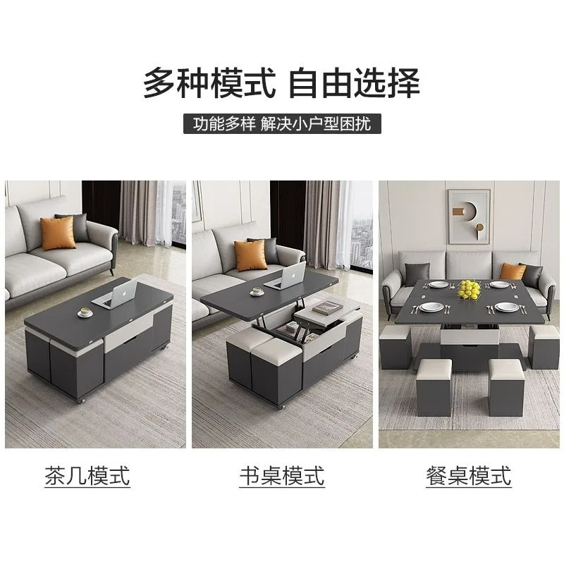 Rock slab multi-functional coffee  small apartment tea set table household dining  lifting integrated tea  liv