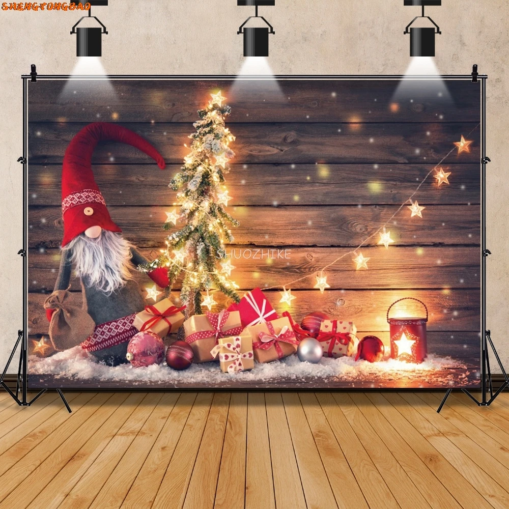 크리스마스 나무 널판지 보드 배경, 사진 꽃 화환, 새해 파티 장난감, 아기 포토존 초상화 사진 배경