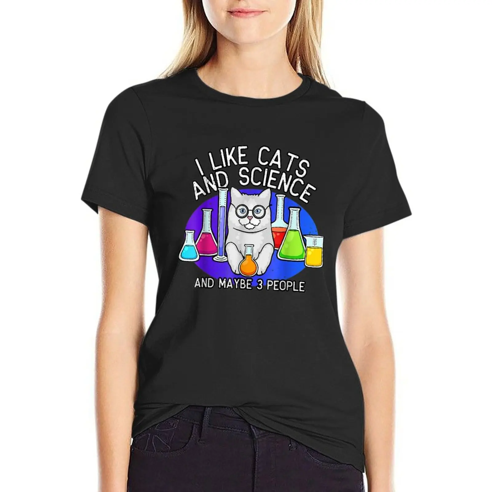 i like cats and science and maybe 3 people T-Shirt lady clothes Blouse cute clothes t shirts for Women