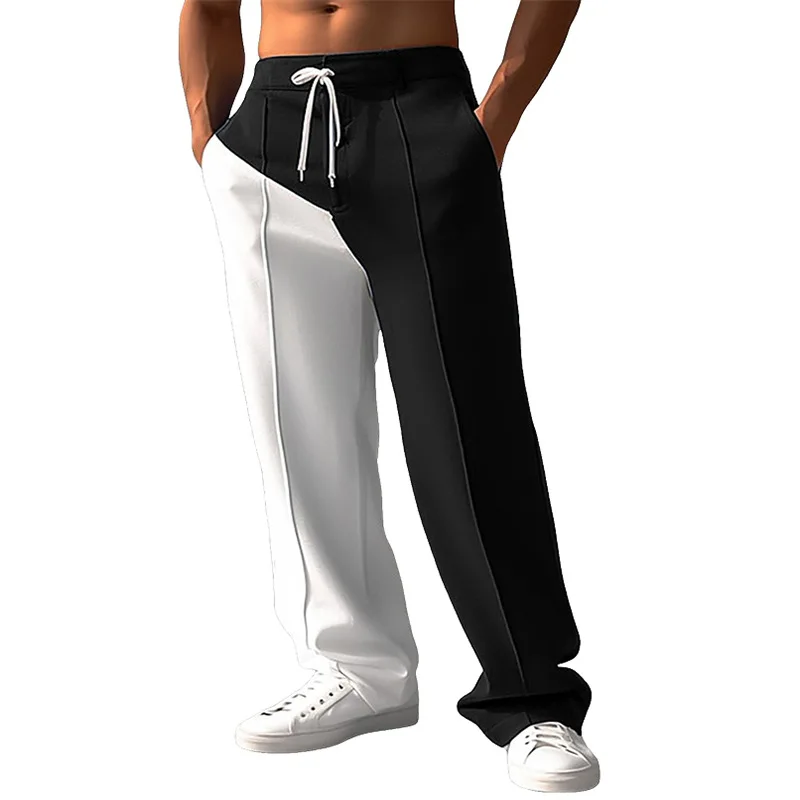 

Fashion Color Blocking Leisure Sports Pants Men Autumn Winter Patchwork Loose Straight Trouser Drawstring Casual Pant Streetwear