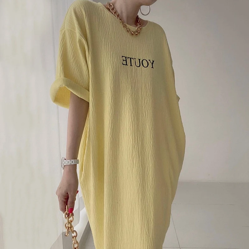 Casual rotondo Ne Lettera Stampa Design pieghettato Allentato ort Sve Split Dr Donna Faionable Pendolarismo Coreano Sle Long Dr