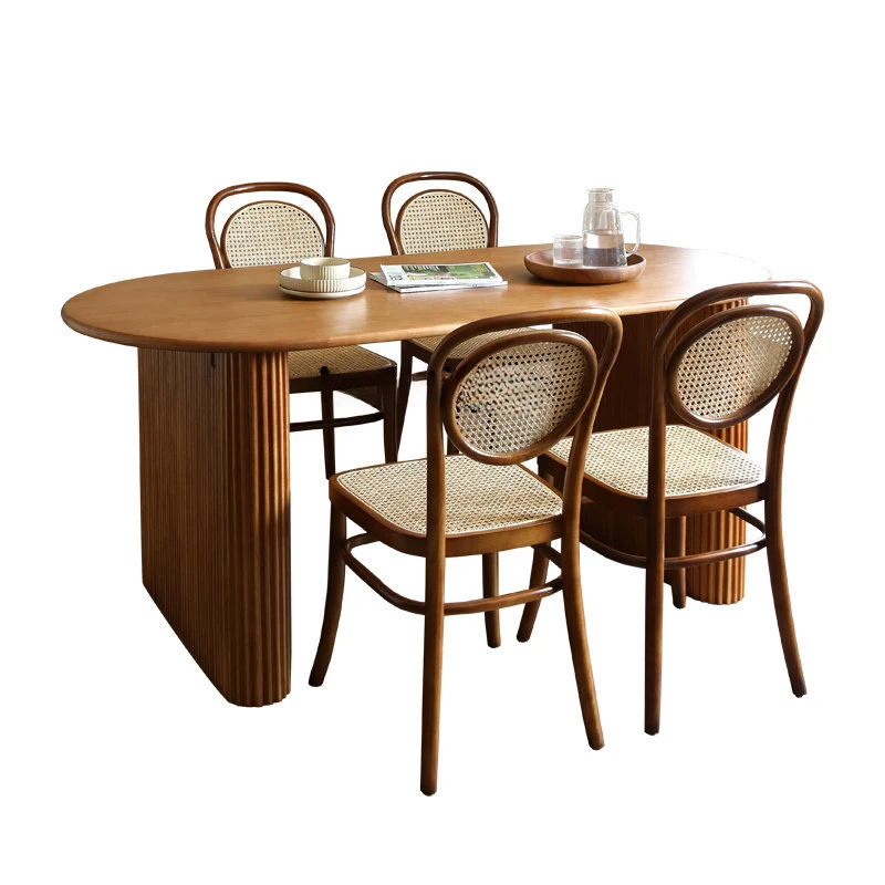 

Japanese-Style Solid Wood Rattan Dining Tables and Chairs Set White Wax Dining Table Household Small Apartment Dining