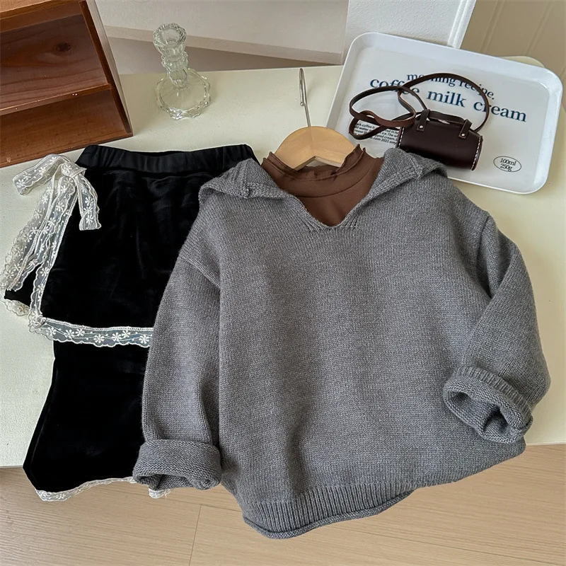 NL-South Korea Children's Clothing Kids' Sweater New Western Style Fashion Girls Sailor Collar Knitwear Baby Sweater Coat