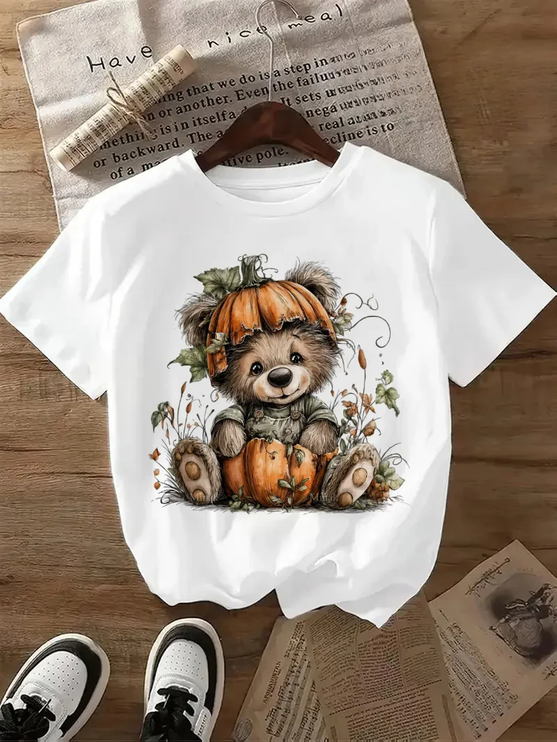 

Женская забавная футболка с короткими рукавами 90-х годов и милым принтом с круглым вырезом, модная белая футболка с рисунком тыквы и шляпы в стиле Харадзюку