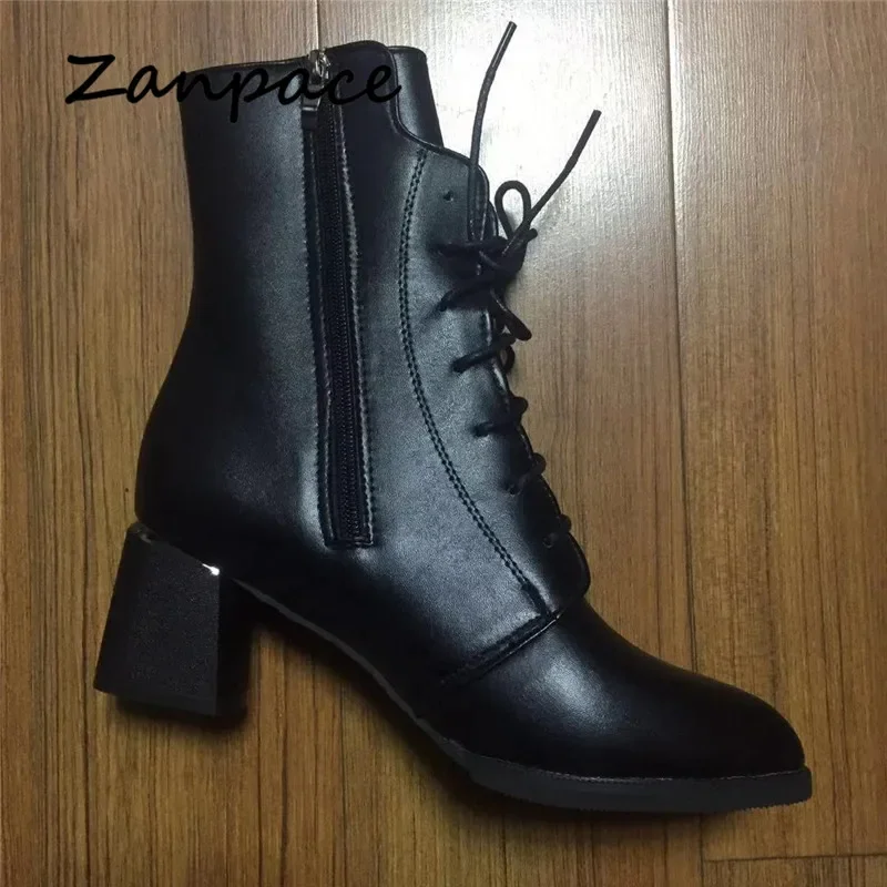 2021 New Leather Women Boots Thicked Velvet PU Women Shoes Women\'s High-heeled Cotton Keep Warm Winter Boots Zapatos De Mujer