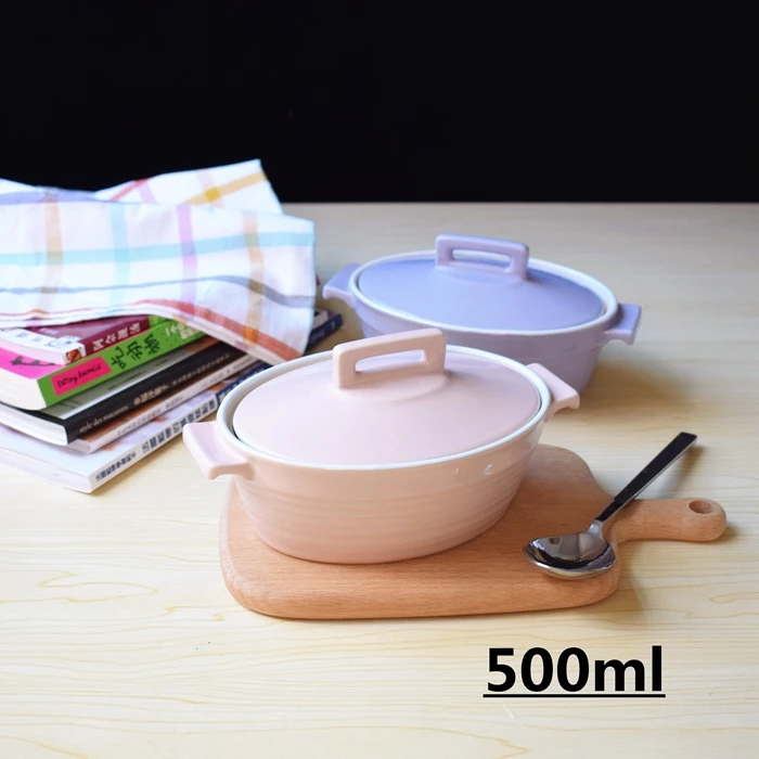 

European Sle Cerc Bowl Double Ear Microwave Oven Se Rice Casserole Soup Bowl Pot 500ml Household Dining Utensils