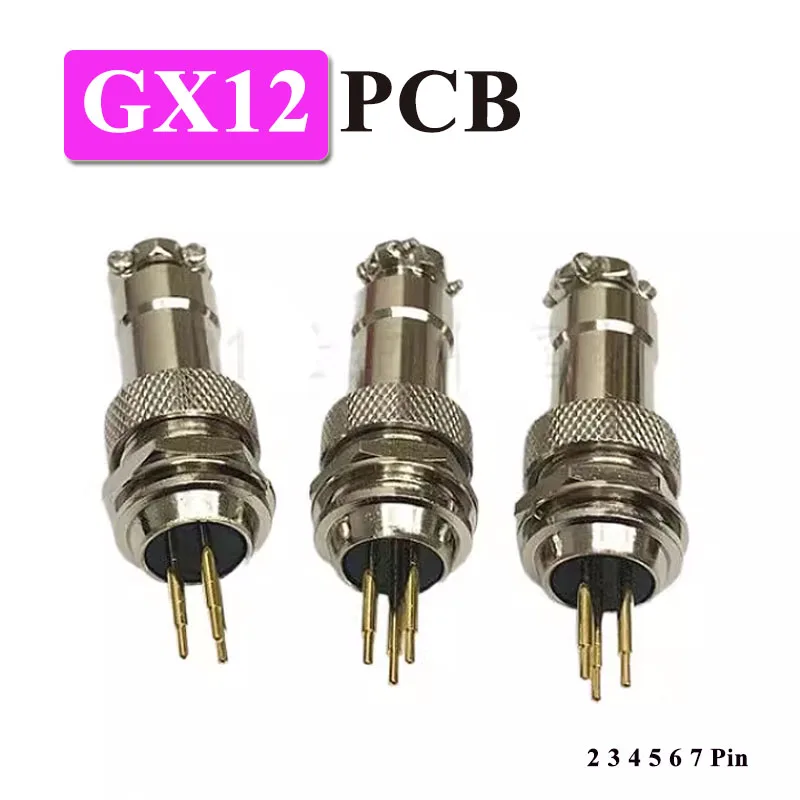 GX12 PCB Circuit Board Soldering Type Plugs Socket Gold Plated GX12 Aviation Plug 2 3 4 5 6 7 Pin Straight Pin Male Connector