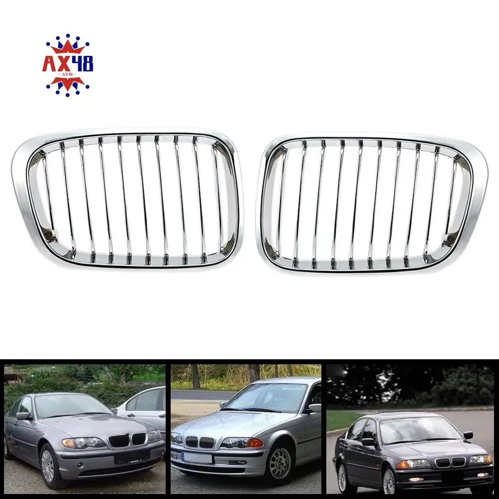 

AX48-2X Chrome Front Hood Kidney Grille Grill For BMW 1998-2001 E46 320I 323I 325I 328I 330I 4-Door Sedan