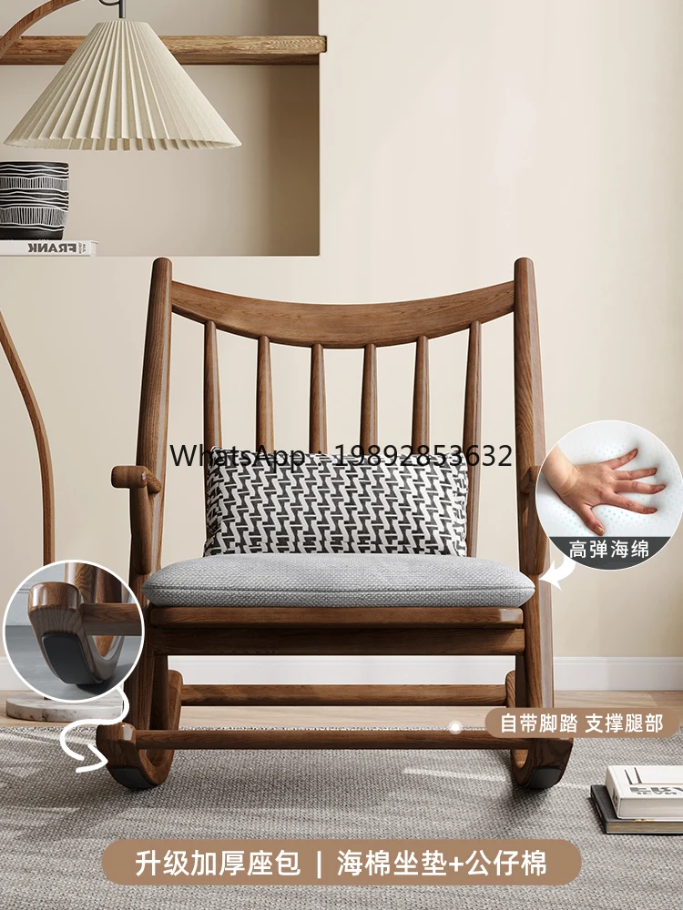 LYY Solid Wood Rocking Chair Recliner Lazy Sofa Chair Nordic Leisure Home  Bedroom Adult Nap Balcony Living Room