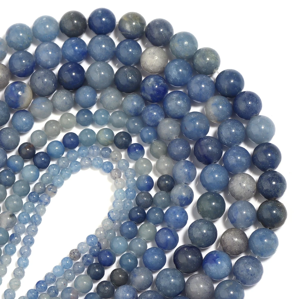 1 Strand Natural Blue Aventurine Stone Beads Round Smooth Stone Bead  for Jewelry Making DIY Bracelet Necklace Material