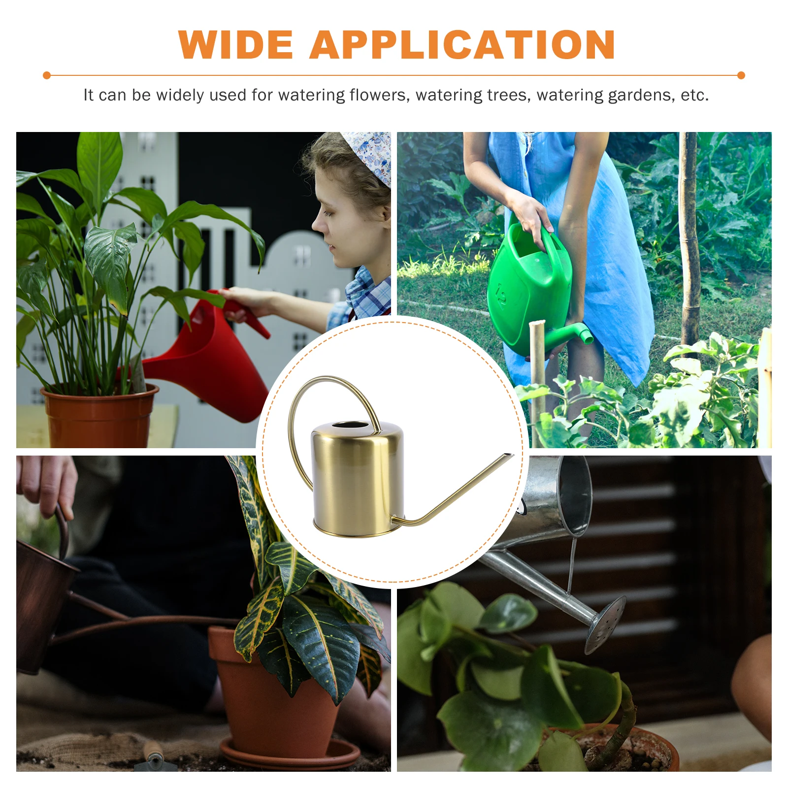 

1pc Brass Watering Can Stainless Steel Long Spout Garden Kettle Rust Proof Durable Portable Flower Sprayer Golden Yellow Easy