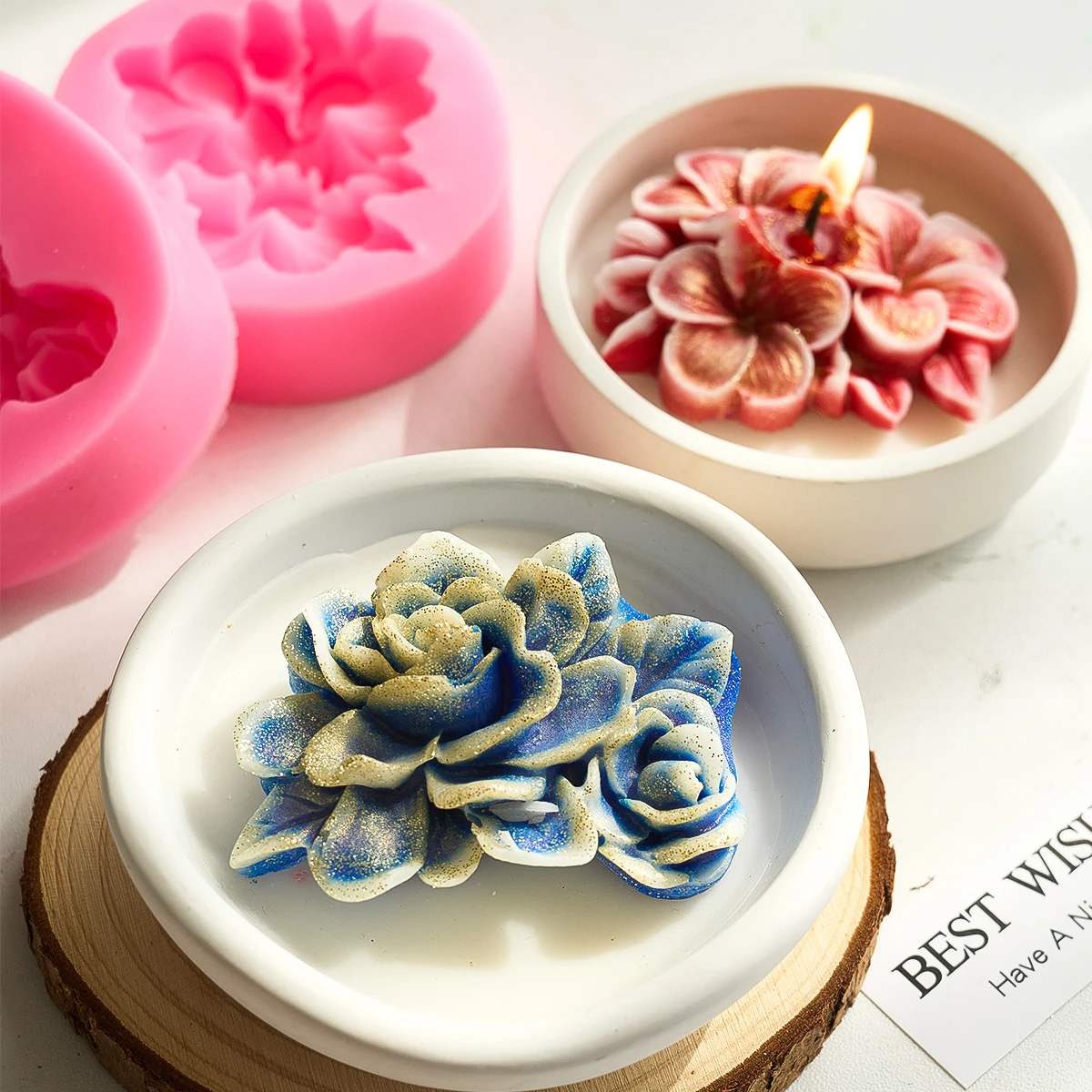 3D Frangipani Gardenia Silicone Candle Mold DIY Scented Gypsum Resin Chocolate Biscuit Baking Mould Valentine's Day Craft Gifts