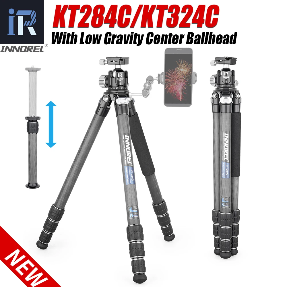 INNOREL KT284C/324C Professional Carbon Fiber Tripod for DSLR Camera with Low Gravity Ballhead&Short Center Column