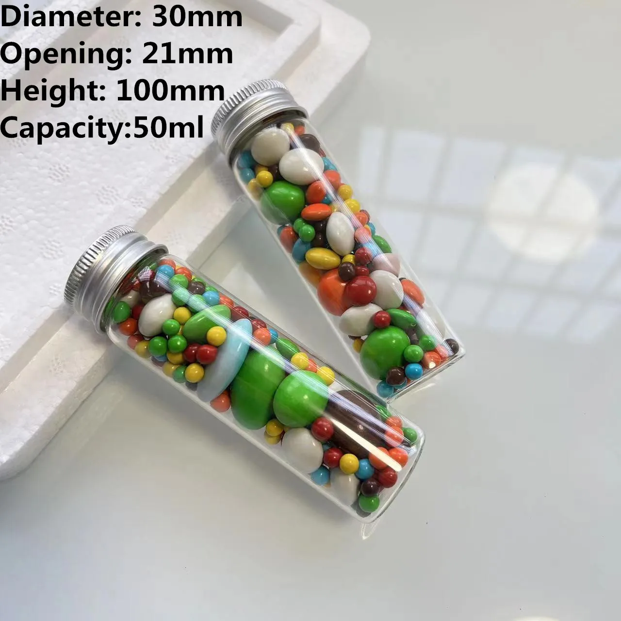 12/24 pcs/lot Aluminum Caps Glass test tube 21*30*100mm 50ml Glass Bottles Tiny Jars Vials Transparent Glass Containers Bottles