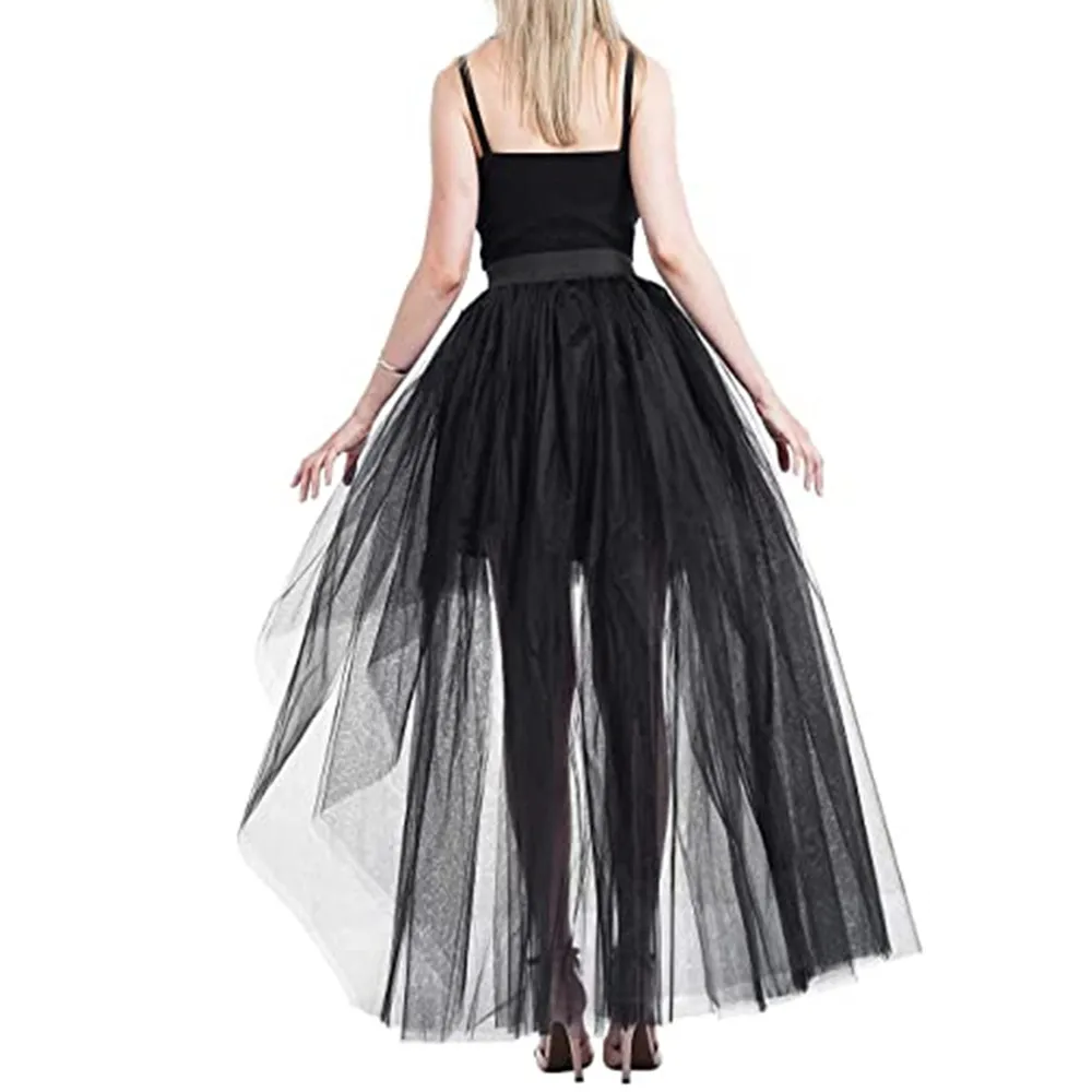 Women Tiered Short Skirts Fluffy Tulle Multi-layer High-Low Petticoat A Line Elastic Waist Underskirt Carnival Party Tutu Skirts