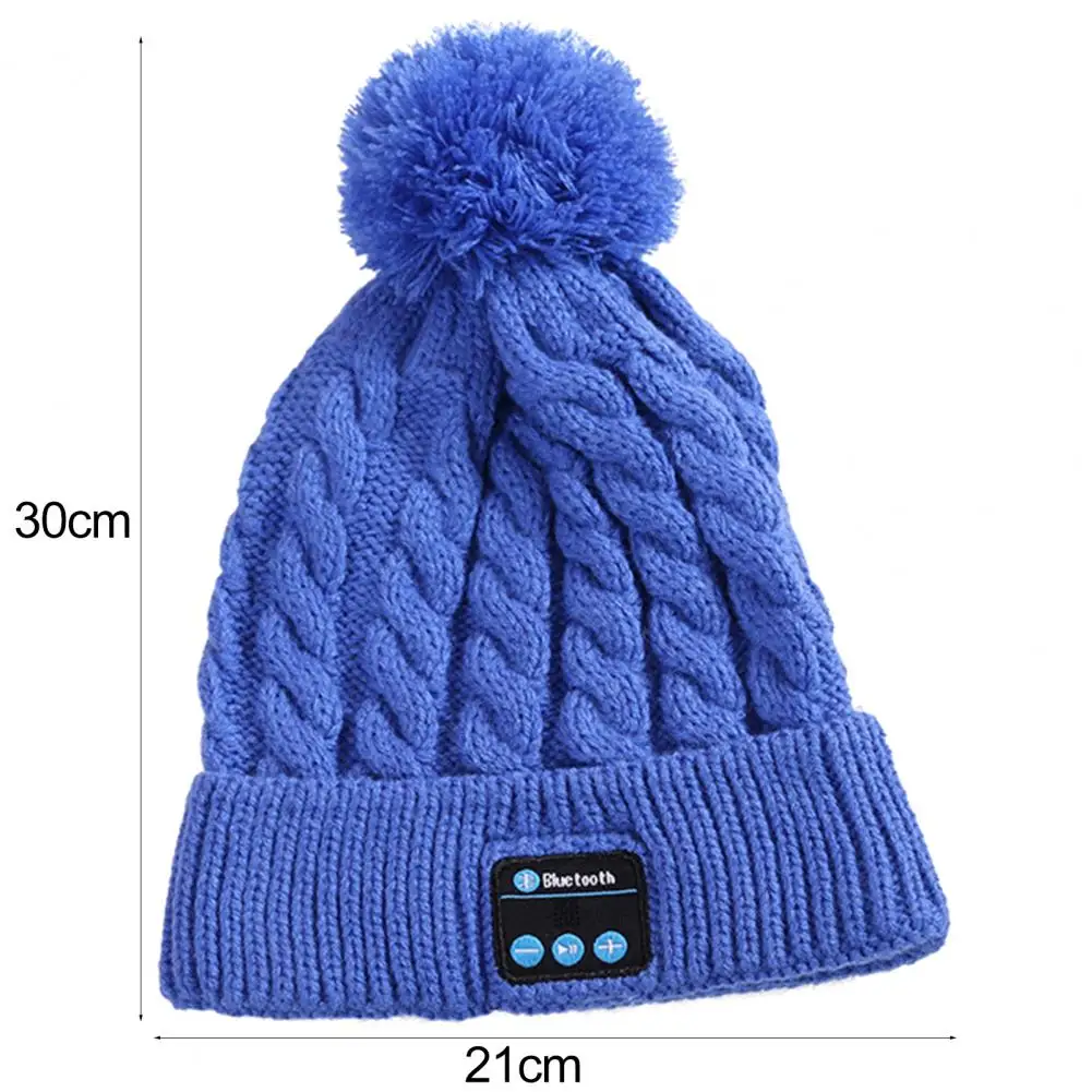 Unisex Knitting Hat Solid Color Bluetooth-compatible 5.0 Warm Hat Twist Texture Plush Ball Beanie Hat Wireless Headphones Beanie