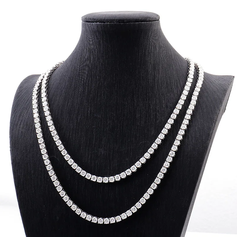 

Wholesale 3mm New Clasp Tennis Necklace Chains Iced Out VVS DEF Round Cut Moissanite Diamond 10K 14K 18K Gold 925 Silver