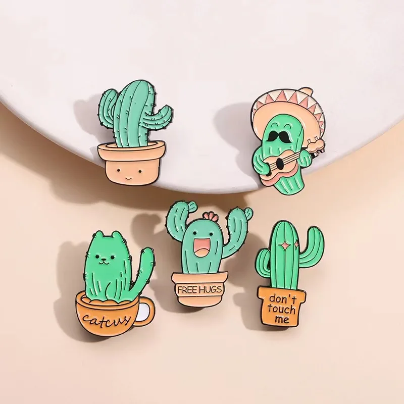 Cartoon Cute Singing And Dancing Cactus Brooch Kawaii Plant Badge Backpack Pin Clothing Accessories Children's Day Jewelry Gift