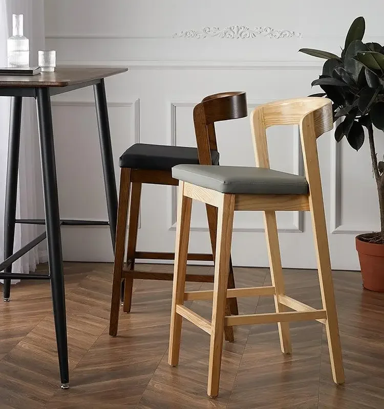 

Premium High-Back Solid Wood Dining Chairs Luxury High-Leg Wooden Bar Stools for Pubs and Bars