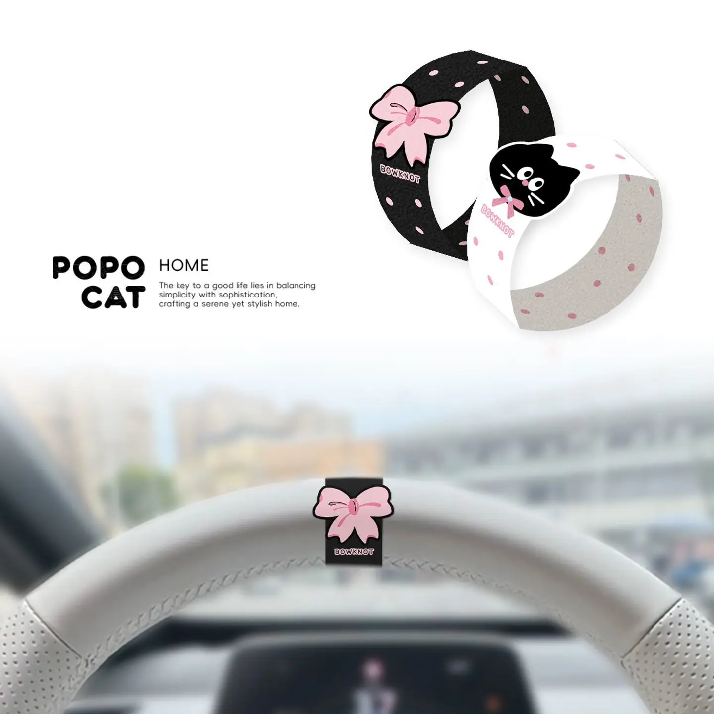 Steering Wheel Center Sticker Black Pink Bow Car Alignment Decal Waterproof Vinyl Auto Decoration Accessory