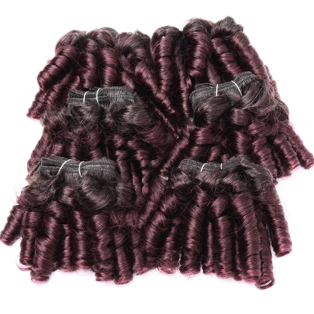 6Pcs Bouncy Curly Human Hair Bundles 100% Brazilian Remy Hair Double Drawn Curly Bundles T1B 30 99J 27 Colored Hair Extension