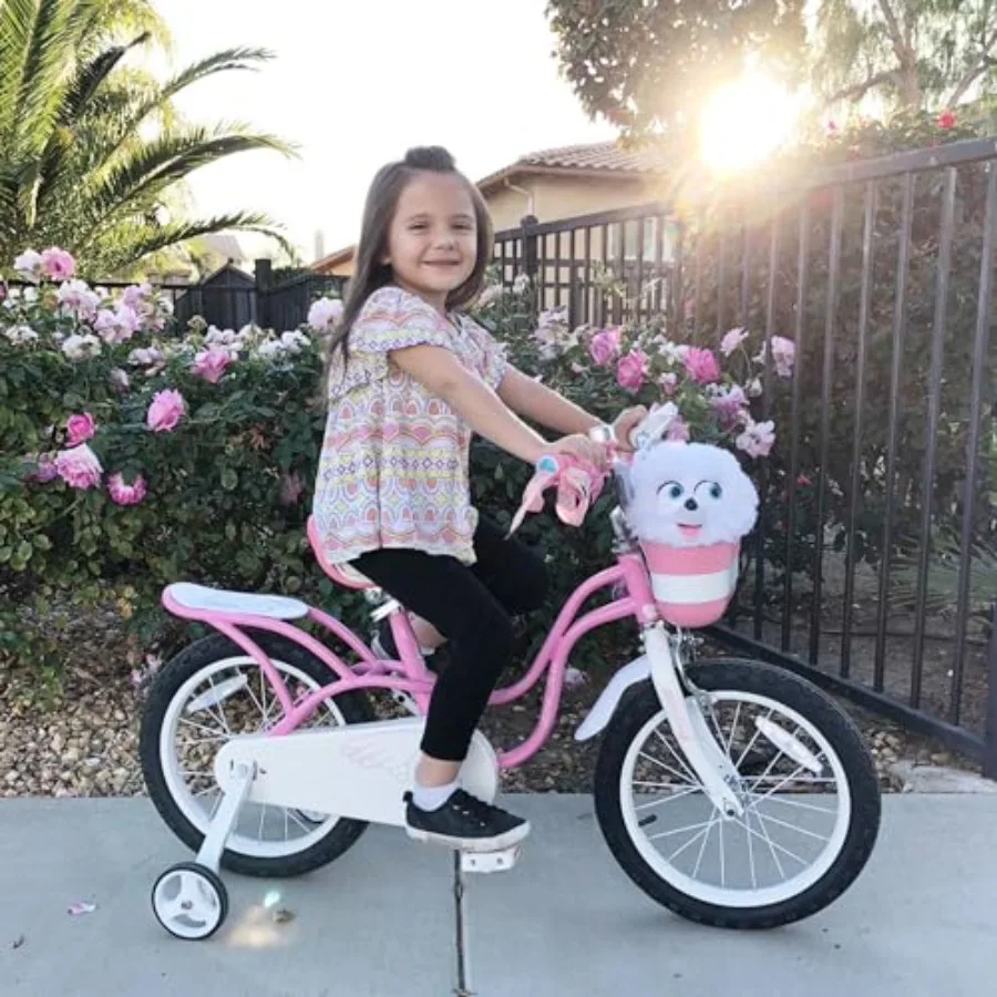 Princess Girls Bike 12 14 16 18 20 Inch Bicycle with Basket for Age 3-12 Years Pink Lightweight Aluminum Frame Easy to Ride