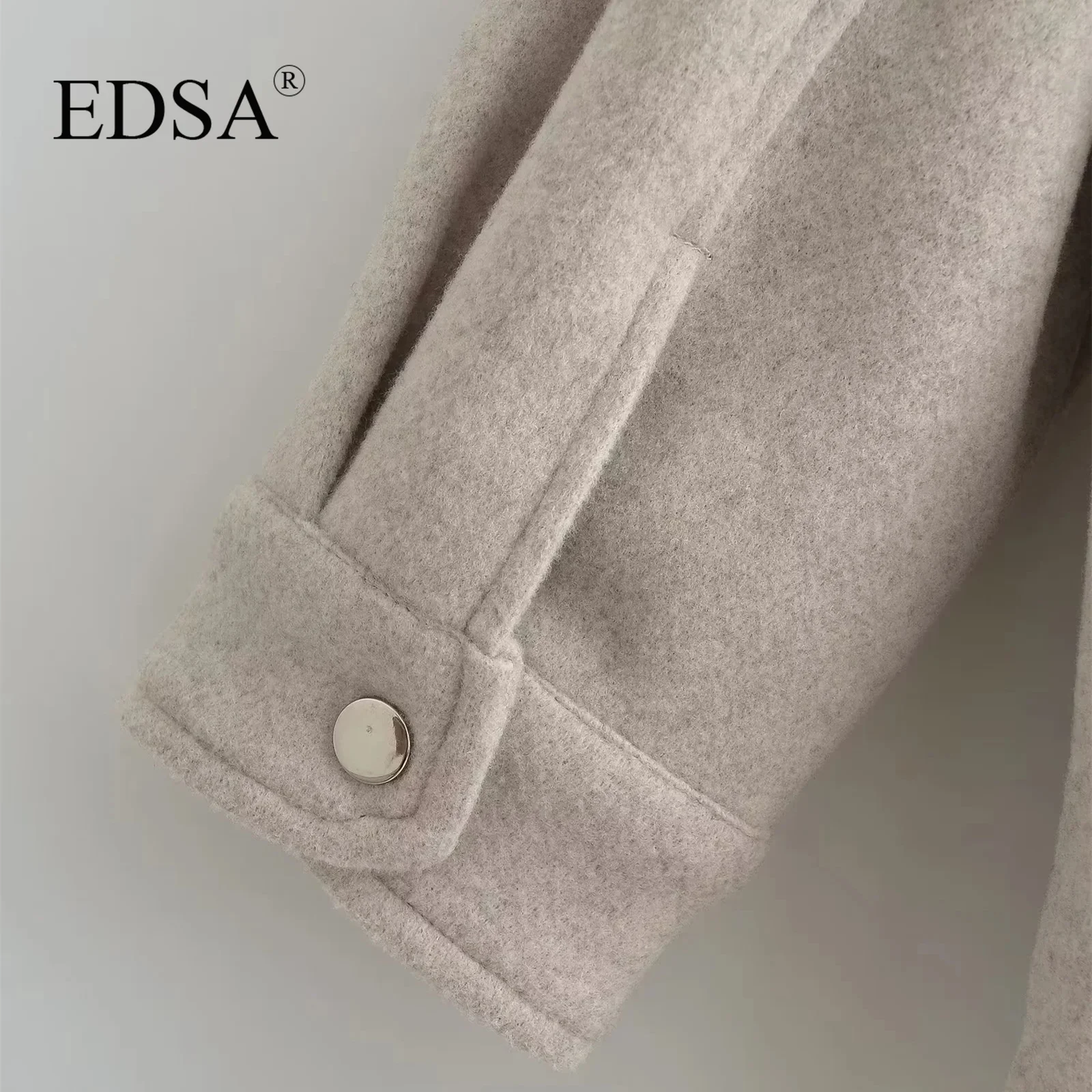 EDSA Women Shirt  Jacket with Flap Pockets for Autumn Winter Long Sleeves Thick Warm Coat Female Vintage Outerwear