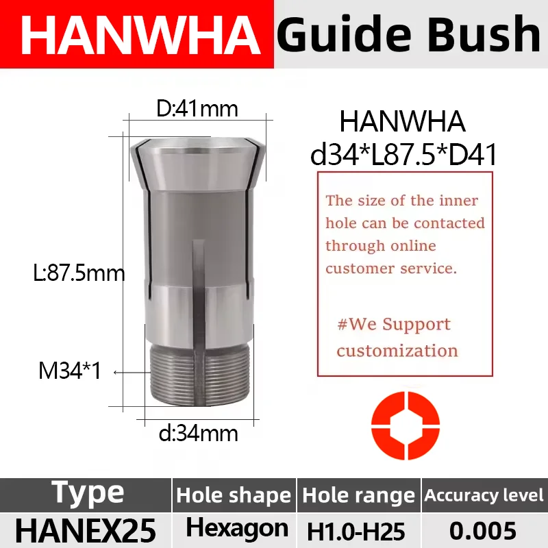 Hexagon Hole HANWHA HANEX25 Collet Swiss type automatic lathe chuck high precision Tungsten carbide Guide bush