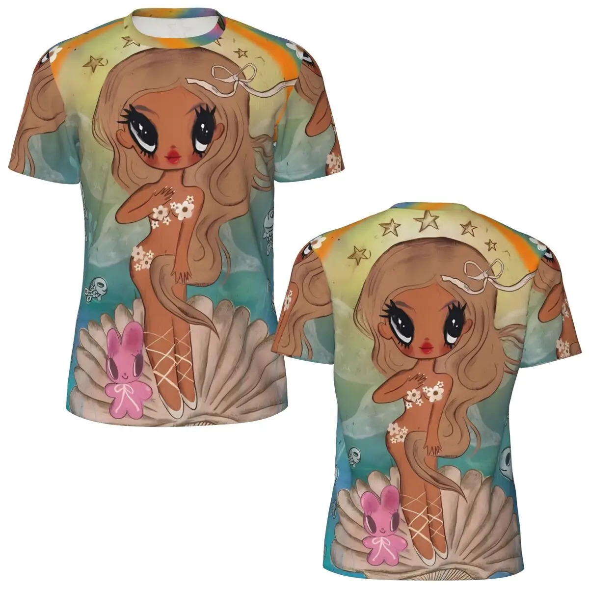 K-Karol G Rainbow Mermaid Shell Art T-Shirt Harajuku Gym T Shirts Short Sleeve Tshirt Summer Streetwear Oversized Clothes