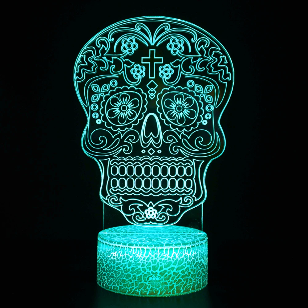 Nighdn Skull 3D Lamp Optical Illusion LED Night Light with Remote Control Holiday Gift for Holloween Ghost Festival Decoration