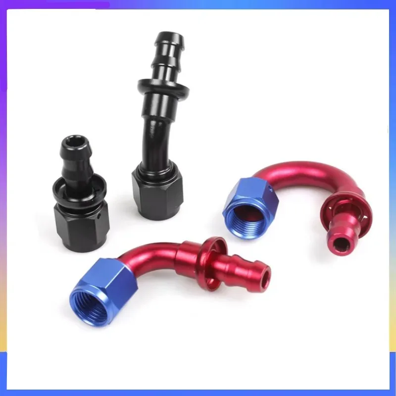 0/45/90 Degree Aluminum Alloy  Push Lock Swivel Hose End Fitting for Rubber Fuel Line Oil Fuel Cooler Kits Reusable Hose Adaptor