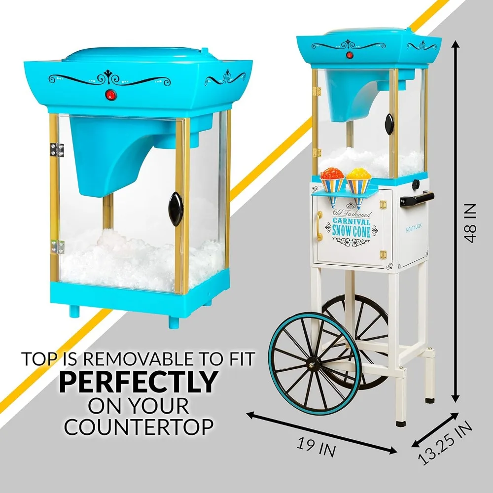 Snow Cone Shaved Ice Machine Retro Cart Slushie Machine Makes 48 Icy Treats Includes Metal Scoop Storage Compartment