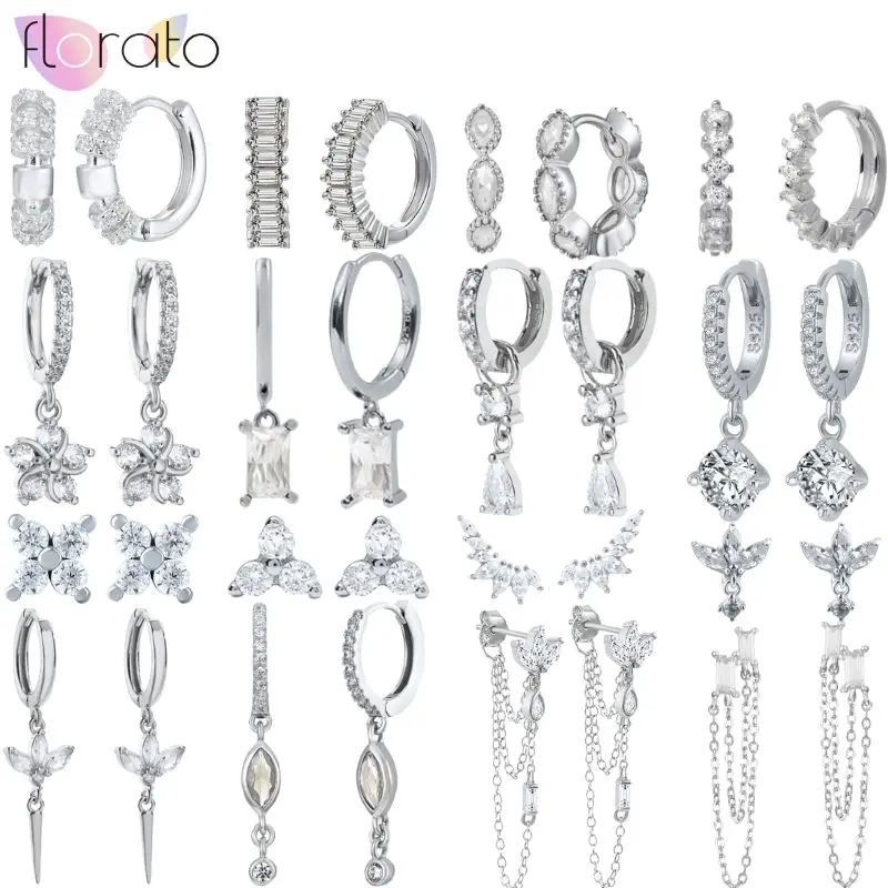 

925 Sterling Silver Needle Luxury White Zircon Crystal Earrings Light Luxury Tassel Hoop Earrings for Women Fine Wedding Jewelry