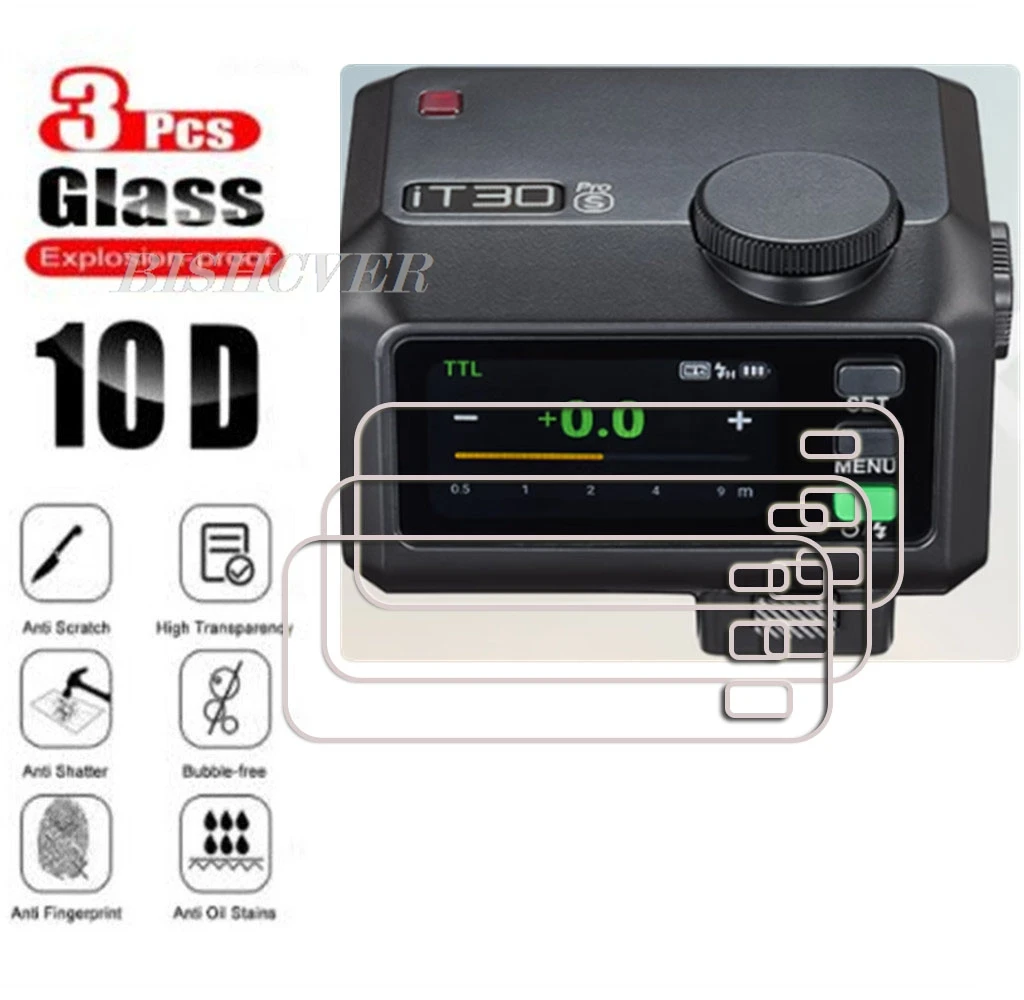 3 pçs 9h hd vidro temperado para godox it30pro it30 pro v480 x3 v100 v1 tt600 x xpro/xproii v350 tt350 filme protetor de tela