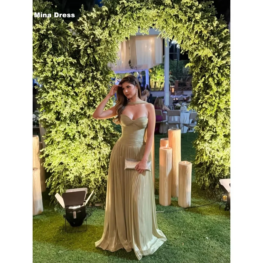 

Mina Customized Sage Green Backless Pleated Chiffon A-line Drop Sleeveless Best Selling Dresses for Special Occasions Prom Dress