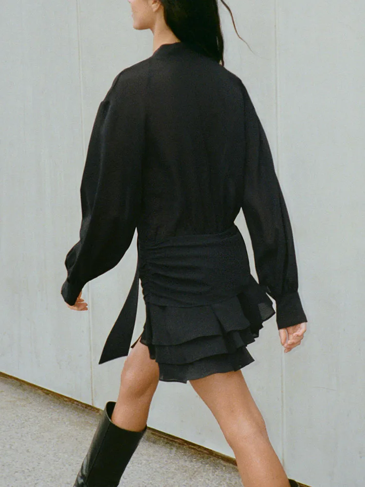 High-end ZA2025 feminino inverno novo ort Dr drapeado em camadas decoração Ele Faionable Ladies' Dr