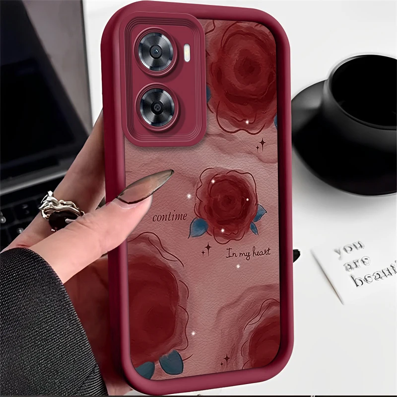 A 57 Luxury Rose Flower Silicone Phone Case On For Oppo A57 4G 2022 A57e A57s A77 A77s Camera Protetive Cover