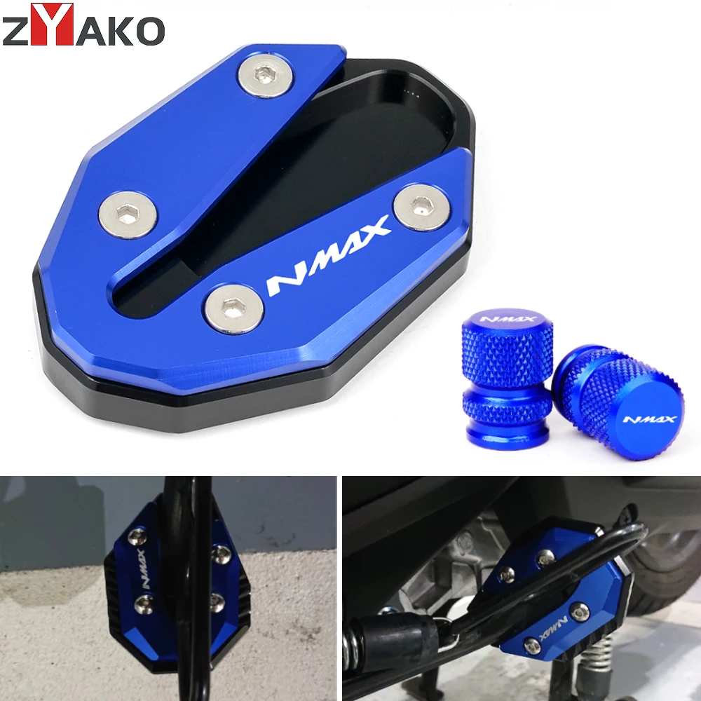 For YAMAHA NMAX 125 155 Nmax 160 N-MAX 155 2020-2022 2023 2024 Motorcycle CNC Side Stand Enlarger Kickstand Pad Tire Valve Caps