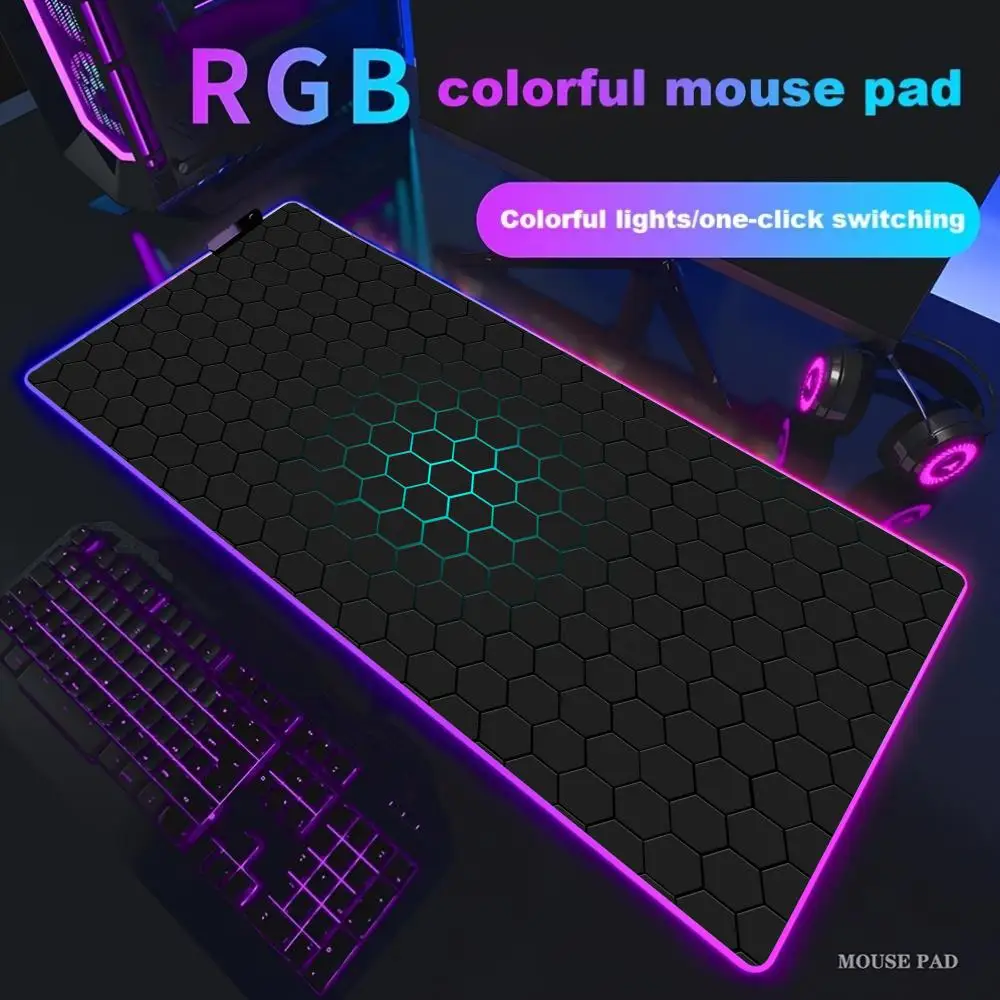 

Коврик для мыши с 3D геометрическим рисунком XXL RGB игровой коврик для мыши HD аксессуары для геймеров большие коврики для мыши со светодиодной подсветкой ПК компьютерный настольный коврик с подсветкой