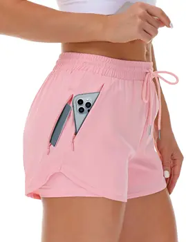 4565-79398e.jpg Women's athletic shorts, running, yoga, two-piece design, anti-exposure shorts, fitness, elastic, slimming leggings