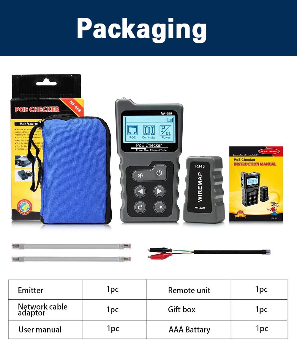 NOYAFA NF-488 LCD-Netzwerk-PoE-Tester für Ethernet Cat5 Cat6 LAN-Kabel, Schleifentestgerät – Detail 11
