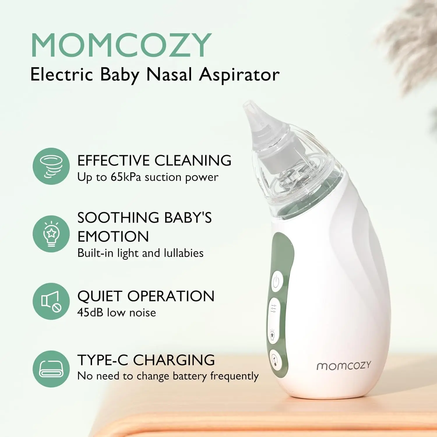 Momcozy Baby Nasal Aspirator, Strong Suction, Electric, Portable Baby Nose Sucker Rechargeable with Light and Music