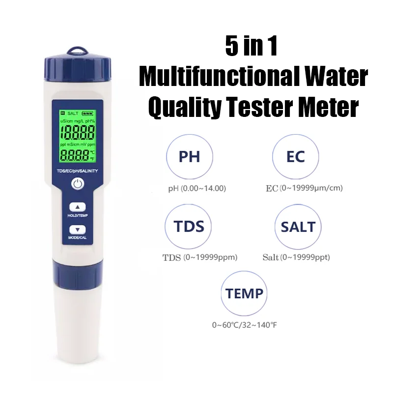 5 in1/ 7 in1/ 10 in1 Multifunction Water Quality Monitor PH/TDS/EC/ORP/Salinity/S.G/TEMP/H2/Fertile/Resistivity PH Meter 1 pcs