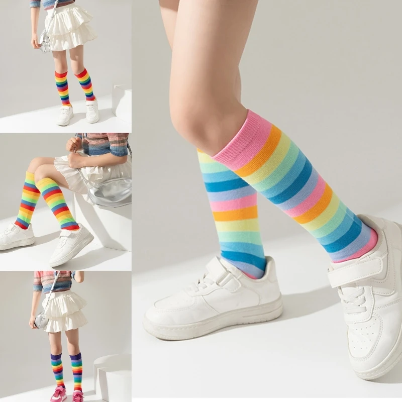 Kids Long Tube Socks Soft & Breathable Cotton Middle Tube Socks Comfortable Calf Length Sock for Baby Girls 3-12 Years