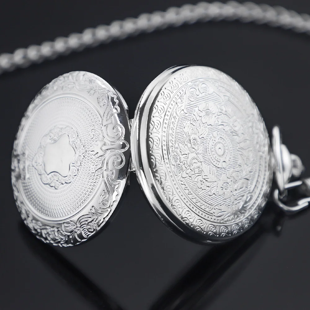 Unique Silver Quartz Pocket Watch Pendant Clock Chain Exquisite CharmPendant for Men Women with Chain Accessory Pendant Gifts