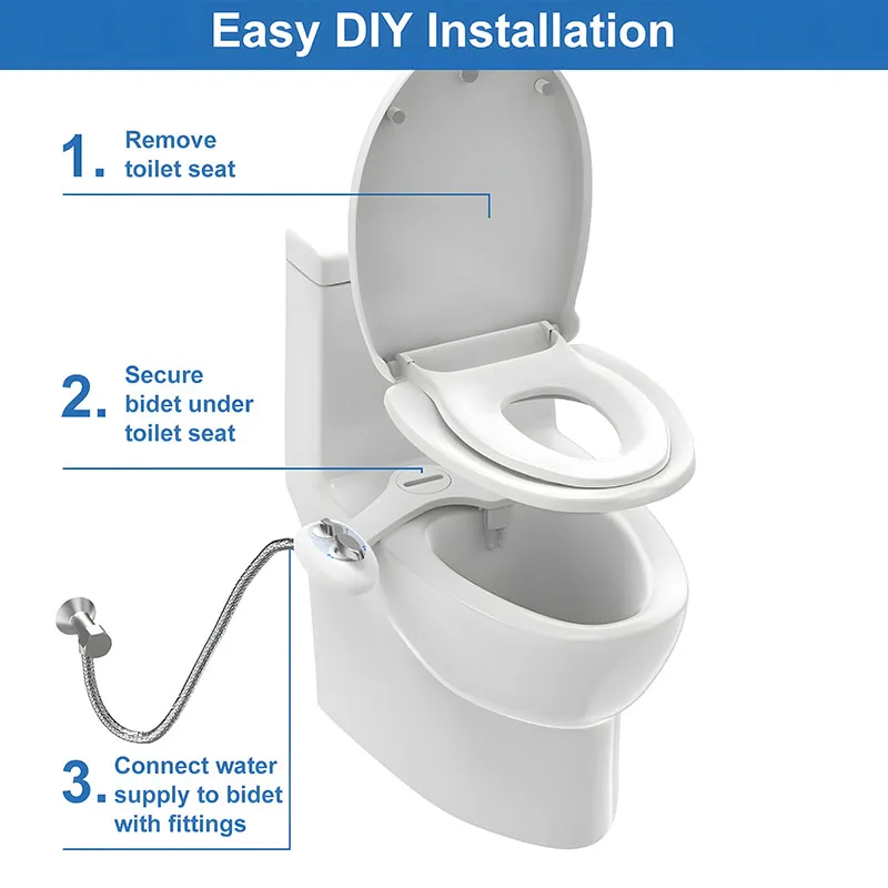 Adjustable Water Pressure Cold Water Dual Nozzle No Electric Smart Bidet Bathroom Removable Ultra-Slim Small Size Feminine Wash