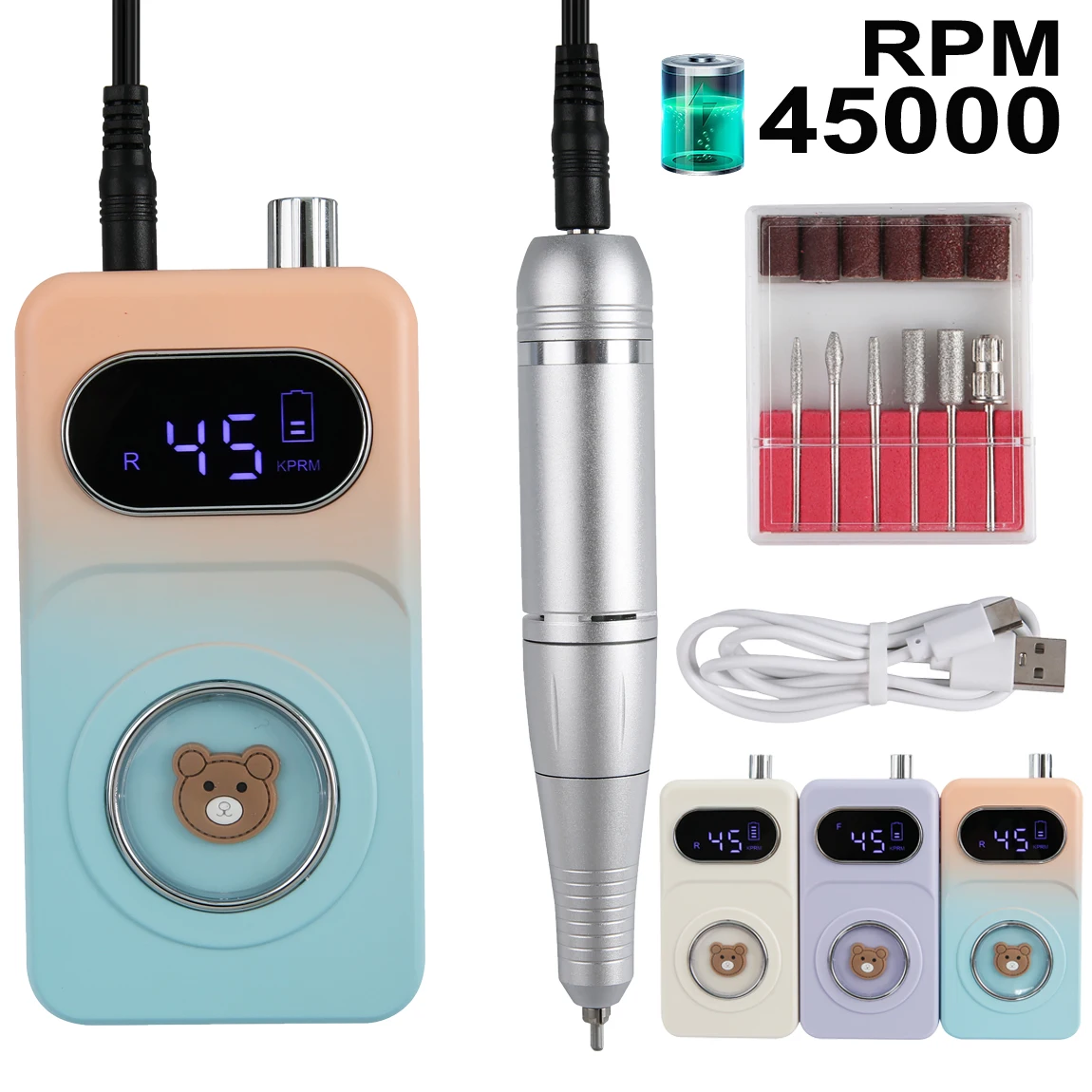45000RPM Mini Portable Nail Drill Machine Professional Rechargeable Electric Low Noise Nail Sander File for Manicure Salon Tool