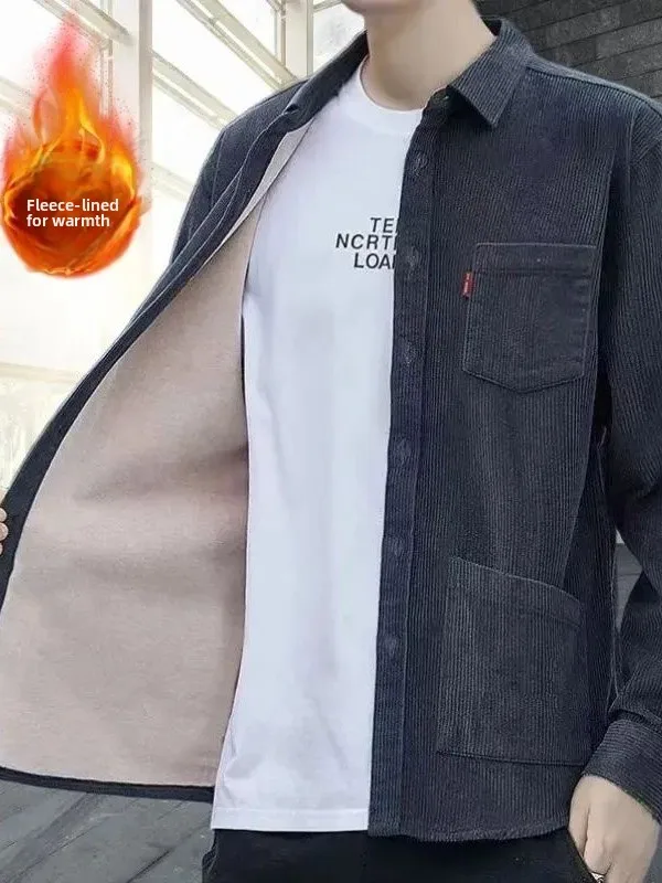 

Men's Corduroy irt Thiened Warm Casual Workwear Multi-ket Durable Outerwear Trendy Autumn Winter Faion Loose Fit