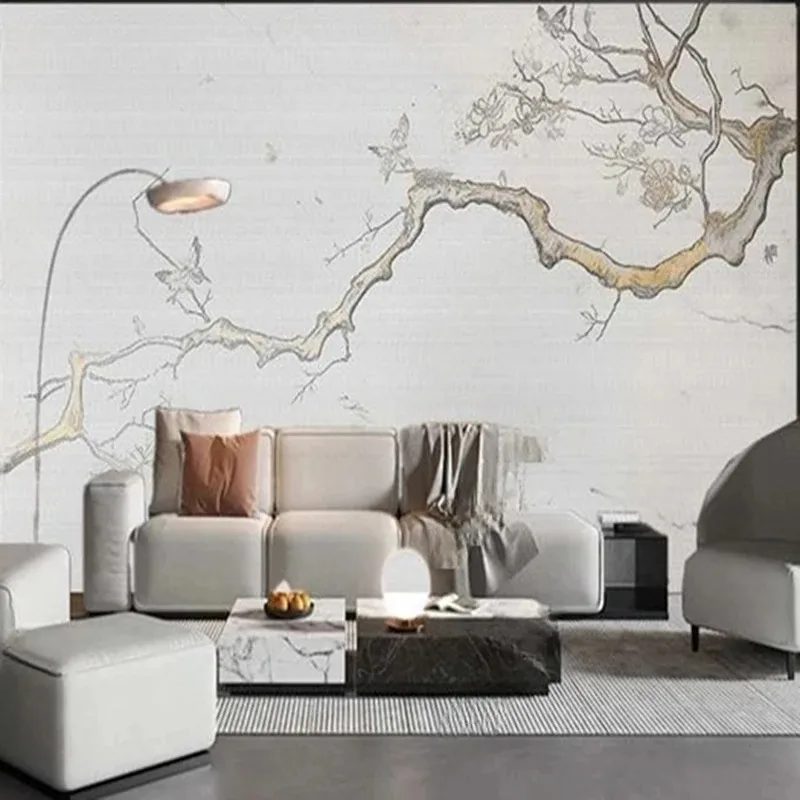 

Custom Hand-Painted Abstract New Chinese Style Mural Wallpaper - Artistic Branch Flower Butterfly Pattern Wall Art Background 3D
