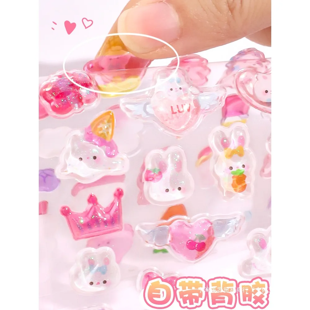 1 Sheet 3D Three-dimensional Foam Sticker, Cute Cartoon Rabbit Cat Panda Diamond Student's Bubble Sticker Back To School
